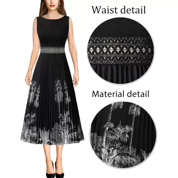 VFSHOW Womens Floral Applique Patchwork Pockets Work Casual Party ALine Midi DressBlack and White Geometric Print