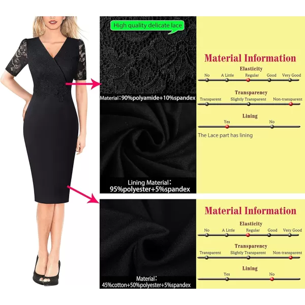 VFSHOW Womens Floral Lace Applique Waist V Neck Colorblock Cocktail Bodycon DressBlack  Floral Lace4