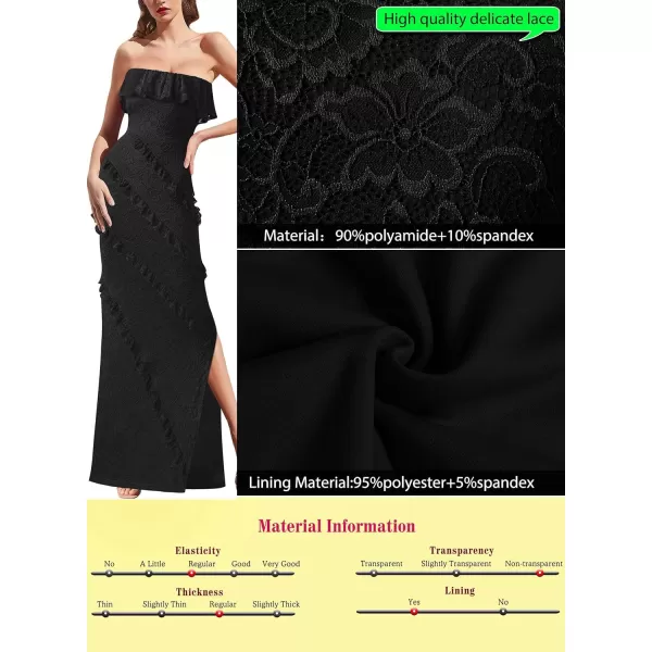 VFSHOW Womens Floral Lace Formal Tiered Ruffle Off Shoulder Slit Evening Maxi DressBlack Floral Lace2