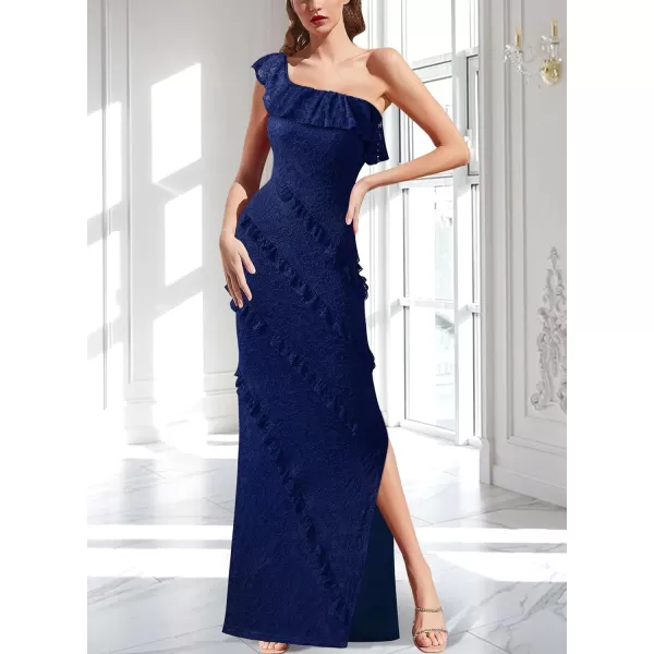 VFSHOW Womens Floral Lace Formal Tiered Ruffle Off Shoulder Slit Evening Maxi DressBlue Floral Lace