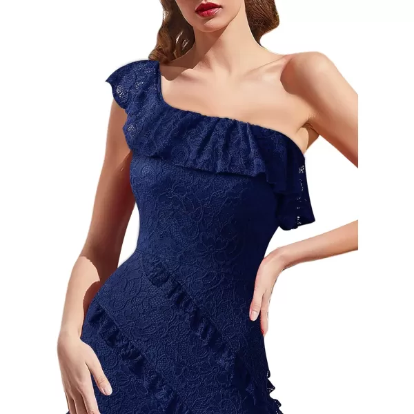 VFSHOW Womens Floral Lace Formal Tiered Ruffle Off Shoulder Slit Evening Maxi DressBlue Floral Lace