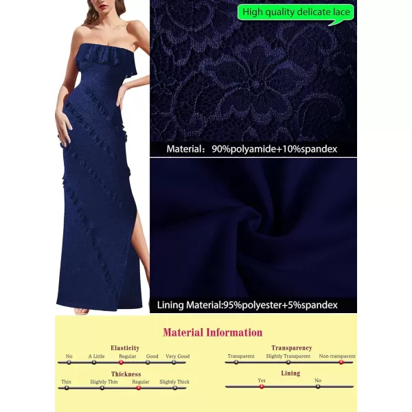 VFSHOW Womens Floral Lace Formal Tiered Ruffle Off Shoulder Slit Evening Maxi DressBlue Floral Lace