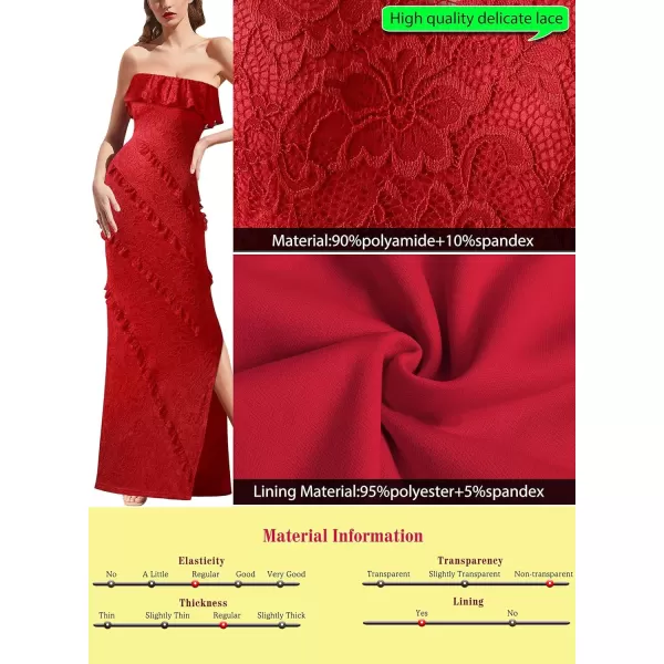 VFSHOW Womens Floral Lace Formal Tiered Ruffle Off Shoulder Slit Evening Maxi DressRed Floral Lace2