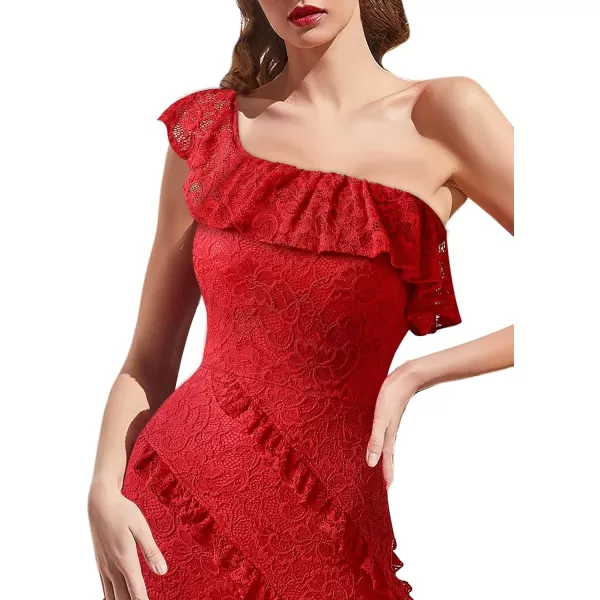 VFSHOW Womens Floral Lace Formal Tiered Ruffle Off Shoulder Slit Evening Maxi DressRed Floral Lace2