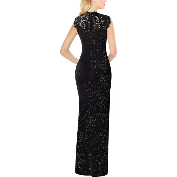 VFSHOW Womens Floral Lace Ruched Twist Twist Knot Front Split Formal Evening Maxi DressShiny Black  Floral Lace