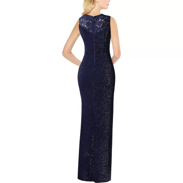 VFSHOW Womens Floral Lace Ruched Twist Twist Knot Front Split Formal Evening Maxi DressShiny Navy Blue