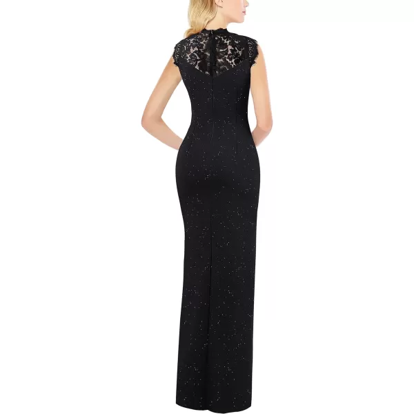 VFSHOW Womens Floral Lace Ruched Twist Twist Knot Front Split Formal Evening Maxi DressSparkly Black