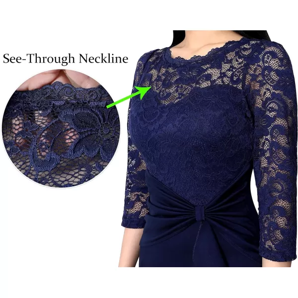 VFSHOW Womens Floral Lace Ruffle Peplum Bow Split Cocktail Party Bodycon Pencil DressBlue Lace34 Sleeves