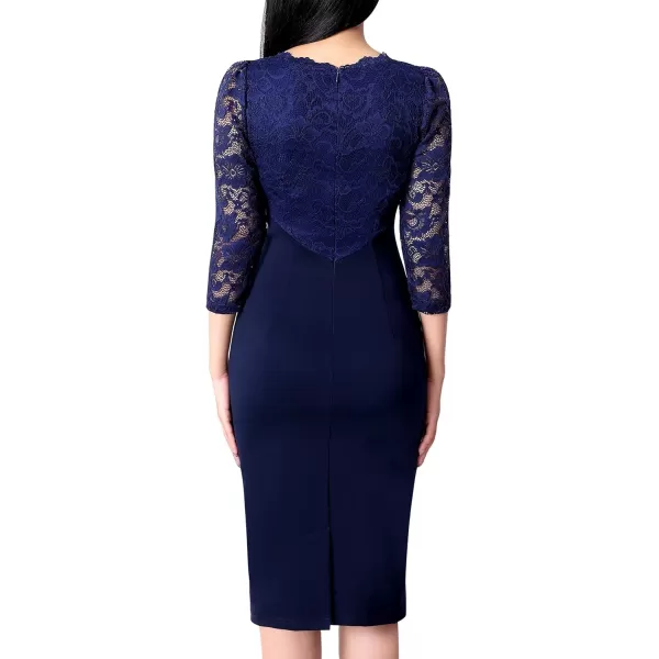 VFSHOW Womens Floral Lace Ruffle Peplum Bow Split Cocktail Party Bodycon Pencil DressBlue Lace34 Sleeves