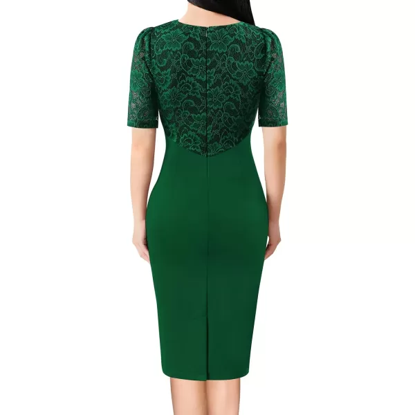 VFSHOW Womens Floral Lace Ruffle Peplum Bow Split Cocktail Party Bodycon Pencil DressGreen Laceshort Sleeve