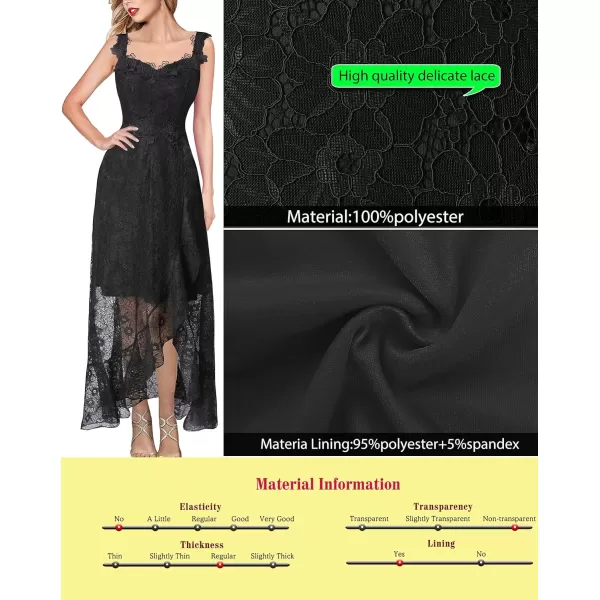 VFSHOW Womens Floral Lace Spaghetti Strap Applique Ruffle Split Formal Evening Gown Wedding Aline Maxi DressBlack Floral Lace