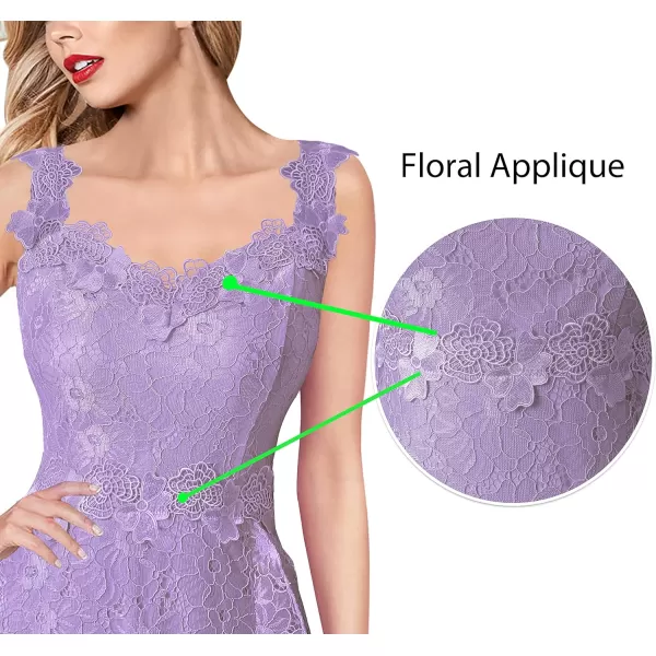 VFSHOW Womens Floral Lace Spaghetti Strap Applique Ruffle Split Formal Evening Gown Wedding Aline Maxi DressLight Purple Floral Lace