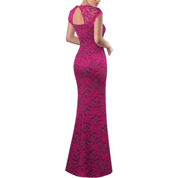 VFSHOW Womens Floral Lace Sweetheart Neck Open Back Zipper High Split Formal Evening Gown Wedding Prom Maxi Long DressHot Pink Lace Black Lining