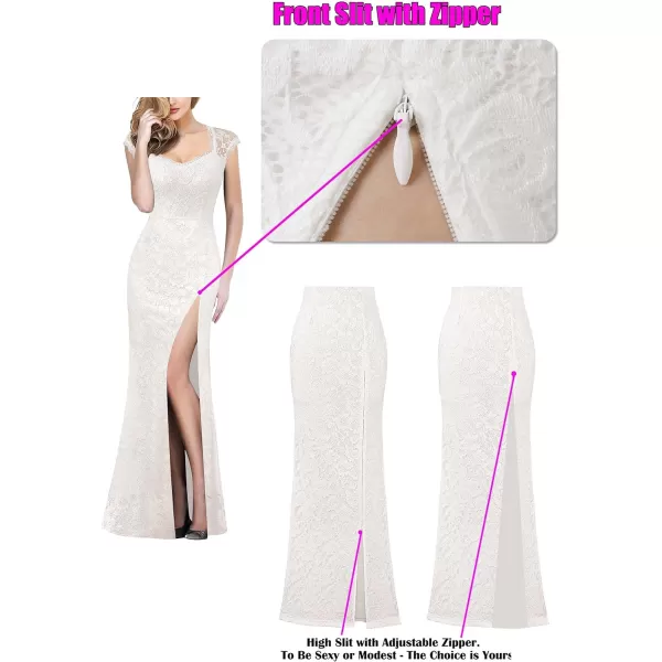 VFSHOW Womens Floral Lace Sweetheart Neck Open Back Zipper High Split Formal Evening Gown Wedding Prom Maxi Long DressOffwhite Lace1