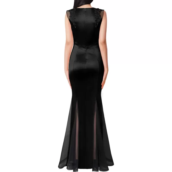 VFSHOW Womens Formal Mermaid Godets Mesh Applique Satin Evening Gown Maxi DressVFSHOW Womens Formal Mermaid Godets Mesh Applique Satin Evening Gown Maxi Dress