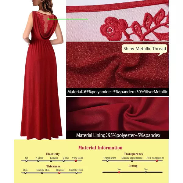 VFSHOW Womens Formal Prom Deep V Neck Floral Embroidery Draped ALine Maxi Dress High Slit Wedding Guest Pleated Evening GownSparkly Red