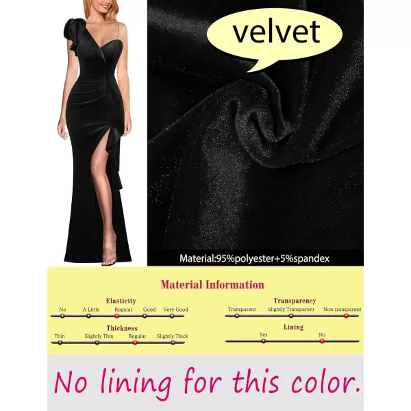 VFSHOW Womens Formal Prom Elegant Ruffle One Shoulder Beaded Strap Ruched Slit Maxi Dress Wedding Evening Long GownBlack Velvet