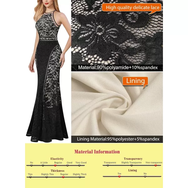 VFSHOW Womens Formal Prom Halter Floral Lace Wedding Guest Mermaid Maxi Dress 2024 Sexy Elegant Long Cocktail Evening GownBlack Floral Lace