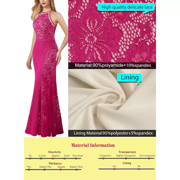 VFSHOW Womens Formal Prom Halter Floral Lace Wedding Guest Mermaid Maxi Dress 2024 Sexy Elegant Long Cocktail Evening GownHot Pink Floral Lace