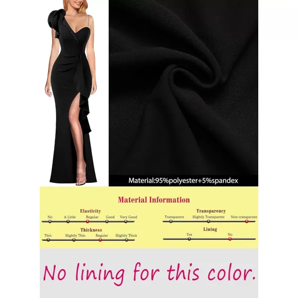 VFSHOW Womens Formal Prom Halter Neck Embroidery Ruched Keyhole Back Maxi Dress 2024 High Split Long Cocktail Evening GownSolid Black