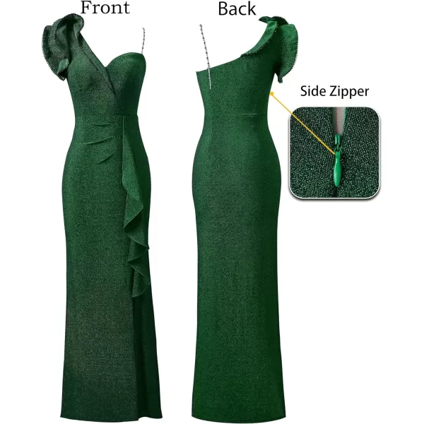 VFSHOW Womens Formal Prom Halter Neck Embroidery Ruched Keyhole Back Maxi Dress 2024 High Split Long Cocktail Evening GownSparkly Green2