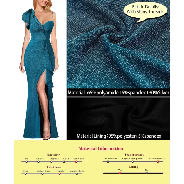 VFSHOW Womens Formal Prom Halter Neck Embroidery Ruched Keyhole Back Maxi Dress 2024 High Split Long Cocktail Evening GownSparkly Teal Blue