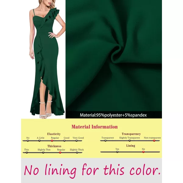 VFSHOW Womens Formal Prom One Shoulder Strap Ruched Ruffle Split Maxi Dress 2023 Sexy V Neck Wedding Guest Evening Long GownDark Green