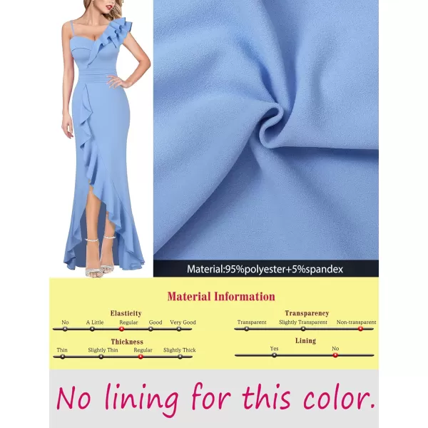 VFSHOW Womens Formal Prom One Shoulder Strap Ruched Ruffle Split Maxi Dress 2023 Sexy V Neck Wedding Guest Evening Long GownLight Blue