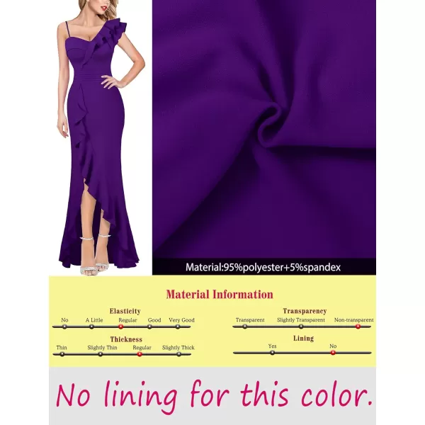 VFSHOW Womens Formal Prom One Shoulder Strap Ruched Ruffle Split Maxi Dress 2023 Sexy V Neck Wedding Guest Evening Long GownSolid Purple