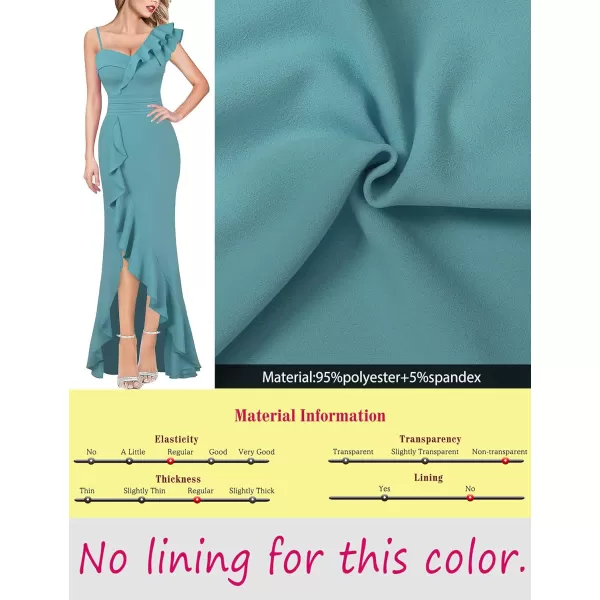 VFSHOW Womens Formal Prom One Shoulder Strap Ruched Ruffle Split Maxi Dress 2023 Sexy V Neck Wedding Guest Evening Long GownTurquoise