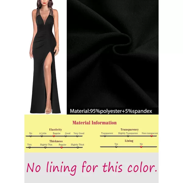 VFSHOW Womens Formal Prom Sexy Deep V Neck Ruched Backless High Slit Maxi Dress 2024 Wedding Guest Long Cocktail Evening GownSolid Black