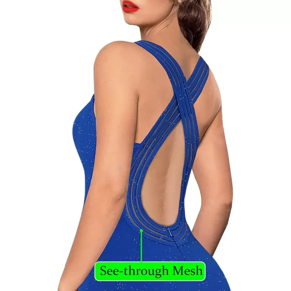 VFSHOW Womens Formal Prom Sexy Deep V Neck Ruched Backless High Slit Maxi Dress 2024 Wedding Guest Long Cocktail Evening GownSparkly Royal Blue