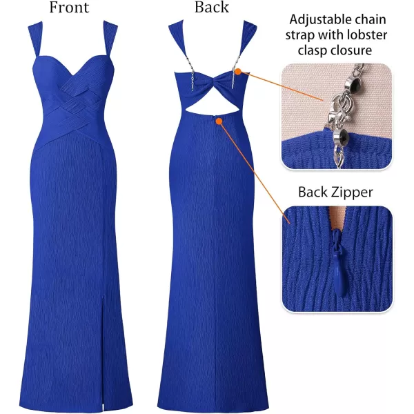 VFSHOW Womens Formal Prom Sexy Sweetheart Neckline Backless Ruched Maxi Dress 2024 Crinkle Wide Strap High Split Evening GownRoyal Blue