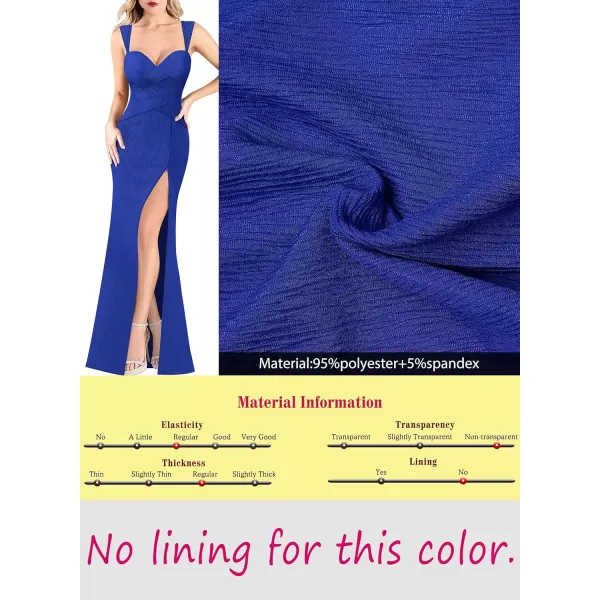 VFSHOW Womens Formal Prom Sexy Sweetheart Neckline Backless Ruched Maxi Dress 2024 Crinkle Wide Strap High Split Evening GownRoyal Blue