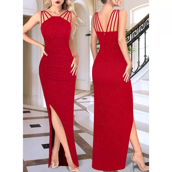 VFSHOW Womens Formal Ruched Fitted High Slit Spaghetti Strap Bodycon Maxi Dress Cocktail Prom Evening Long GownVFSHOW Womens Formal Ruched Fitted High Slit Spaghetti Strap Bodycon Maxi Dress Cocktail Prom Evening Long Gown