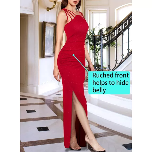 VFSHOW Womens Formal Ruched Fitted High Slit Spaghetti Strap Bodycon Maxi Dress Cocktail Prom Evening Long GownVFSHOW Womens Formal Ruched Fitted High Slit Spaghetti Strap Bodycon Maxi Dress Cocktail Prom Evening Long Gown