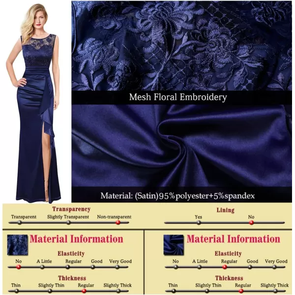 VFSHOW Womens Formal Ruched Ruffles Evening Prom Wedding Party Maxi DressBlue Embroidery  Satin 2