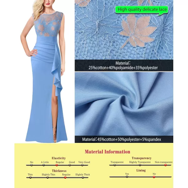 VFSHOW Womens Formal Ruched Ruffles Evening Prom Wedding Party Maxi DressLight Bluelace