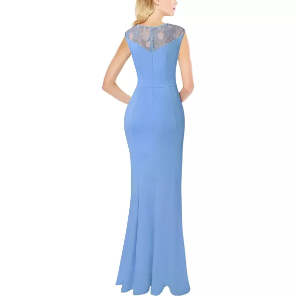 VFSHOW Womens Formal Ruched Ruffles Evening Prom Wedding Party Maxi DressLight Bluelace