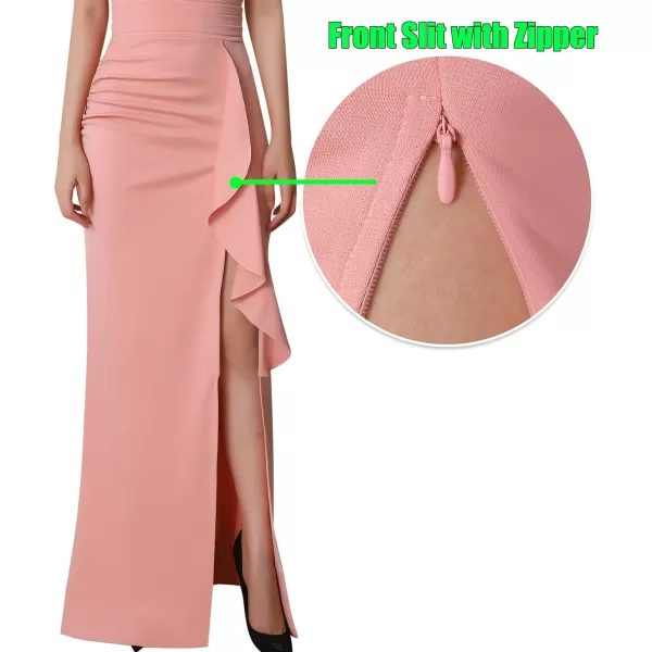 VFSHOW Womens Formal Ruched Ruffles Evening Prom Wedding Party Maxi DressPeach Pink