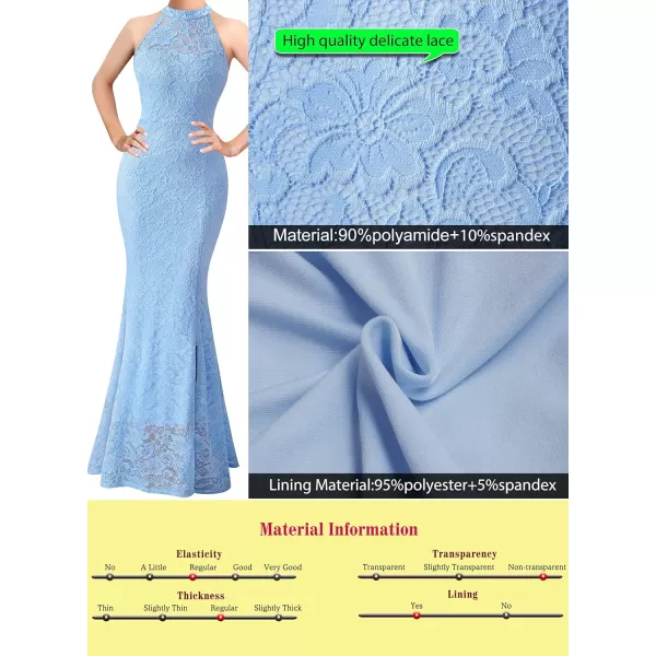 VFSHOW Womens Formal Sexy Halter High Slit Prom Wedding Guest Maxi Dress 2023 Illusion Sweetheart Neckline Evening Long GownBaby Blue Floral Lace