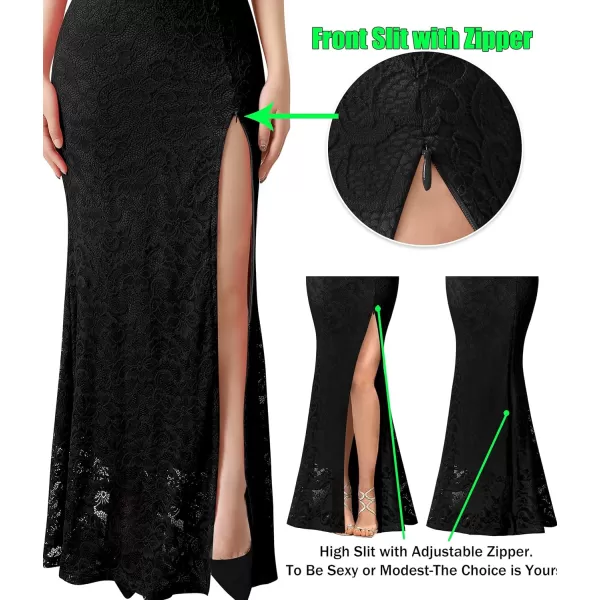 VFSHOW Womens Formal Sexy Halter High Slit Prom Wedding Guest Maxi Dress 2023 Illusion Sweetheart Neckline Evening Long GownBlack Floral Lace