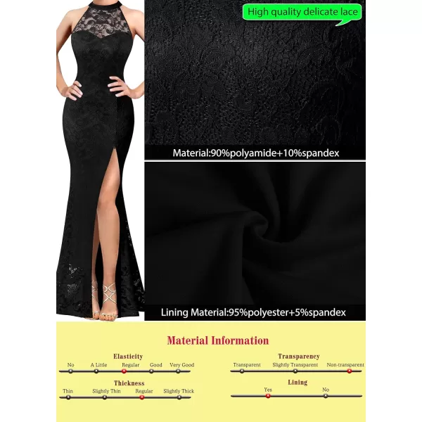 VFSHOW Womens Formal Sexy Halter High Slit Prom Wedding Guest Maxi Dress 2023 Illusion Sweetheart Neckline Evening Long GownBlack Floral Lace