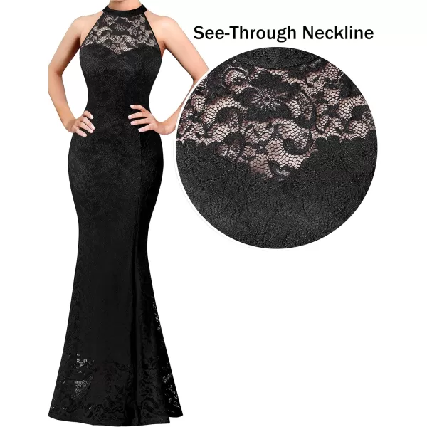 VFSHOW Womens Formal Sexy Halter High Slit Prom Wedding Guest Maxi Dress 2023 Illusion Sweetheart Neckline Evening Long GownBlack Floral Lace