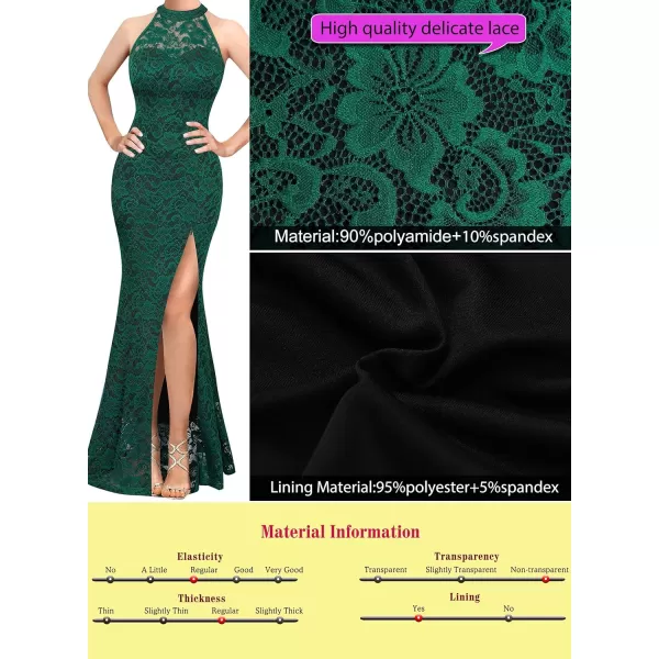 VFSHOW Womens Formal Sexy Halter High Slit Prom Wedding Guest Maxi Dress 2023 Illusion Sweetheart Neckline Evening Long GownGreen Floral Lace