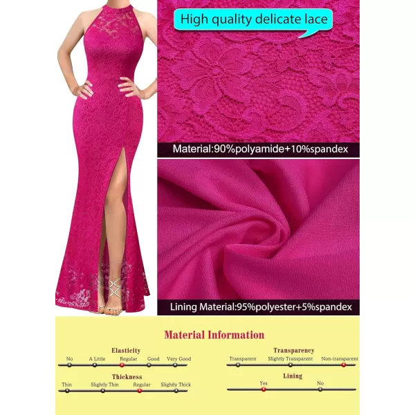 VFSHOW Womens Formal Sexy Halter High Slit Prom Wedding Guest Maxi Dress 2023 Illusion Sweetheart Neckline Evening Long GownHot Pink Lace