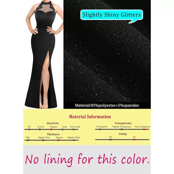 VFSHOW Womens Formal Sexy Halter High Slit Prom Wedding Guest Maxi Dress 2023 Illusion Sweetheart Neckline Evening Long GownSparkly Black