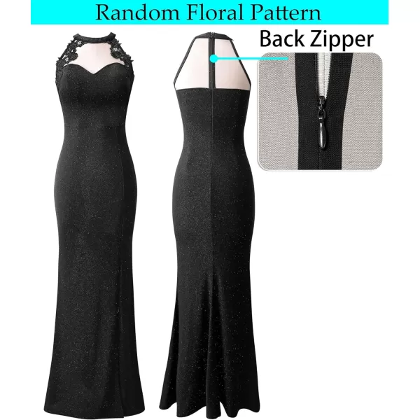 VFSHOW Womens Formal Sexy Halter High Slit Prom Wedding Guest Maxi Dress 2023 Illusion Sweetheart Neckline Evening Long GownSparkly Black2