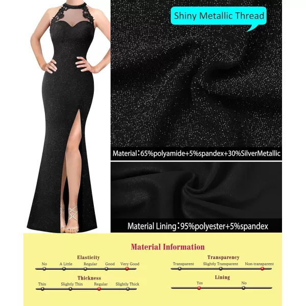 VFSHOW Womens Formal Sexy Halter High Slit Prom Wedding Guest Maxi Dress 2023 Illusion Sweetheart Neckline Evening Long GownSparkly Black2