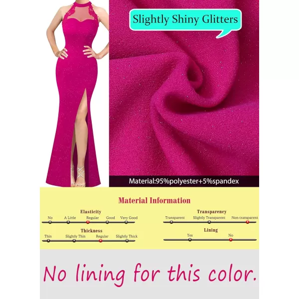 VFSHOW Womens Formal Sexy Halter High Slit Prom Wedding Guest Maxi Dress 2023 Illusion Sweetheart Neckline Evening Long GownSparkly Hot Pink